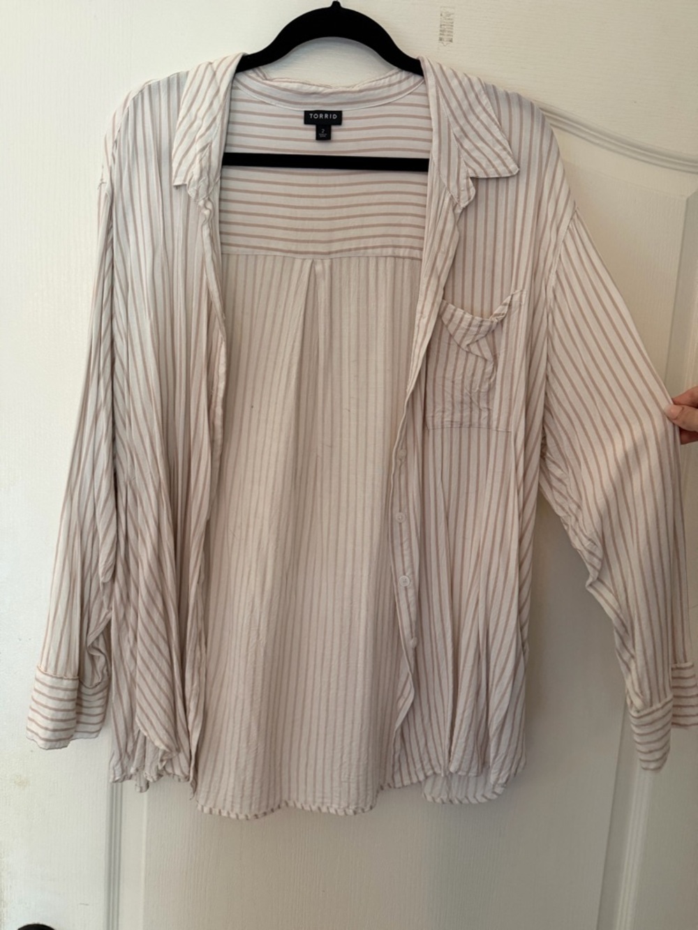 torrid Cream Button-Down Shirt with Taupe Stripes